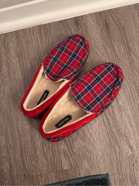 Lands' End Shoes - Lands' End Red and Blue Plaid Fleece-Lined Moccasins